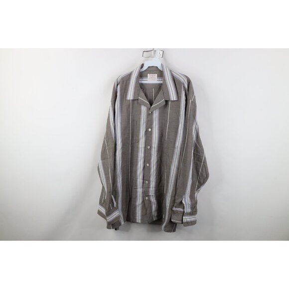Vintage 70s Streetwear Mens 3XLT Striped Camp Collar Collared Button Shirt USA